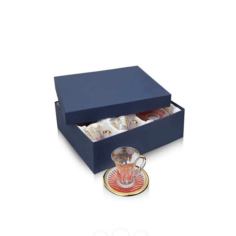 Crystal Tea cups & Saucers Amber Gold