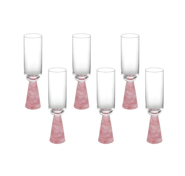 Champagne Glass with Stem Pink (Set of 6)