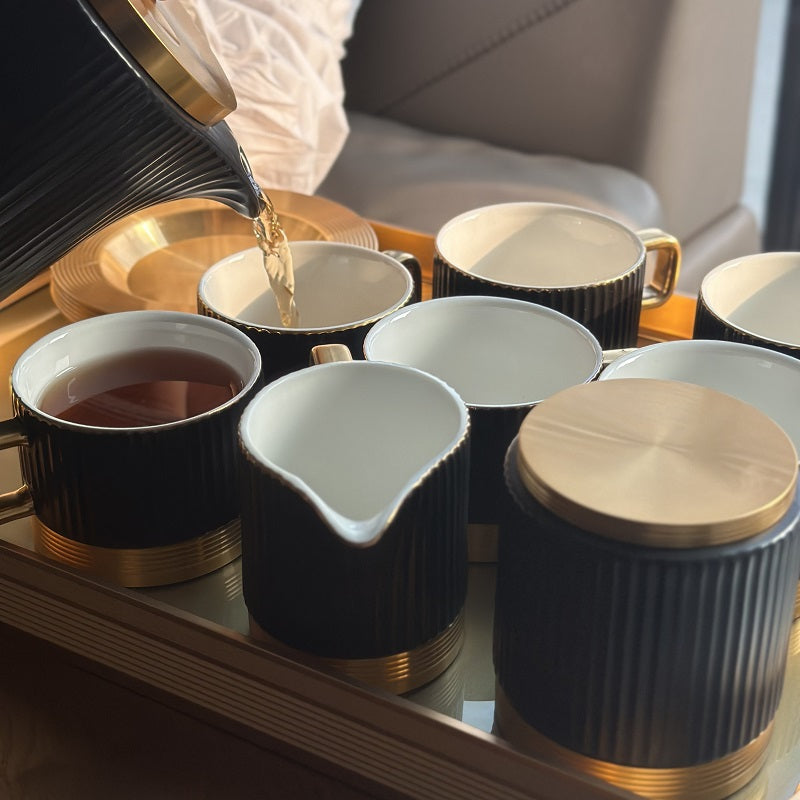 16 Pc Luxury Tea Set With Tray Black