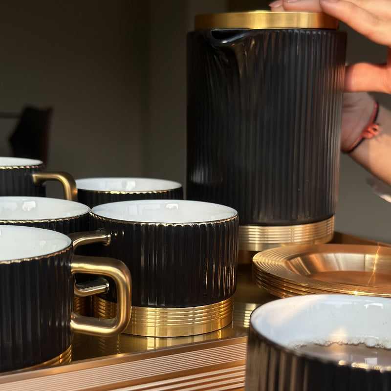 16 Pc Luxury Tea Set With Tray Black