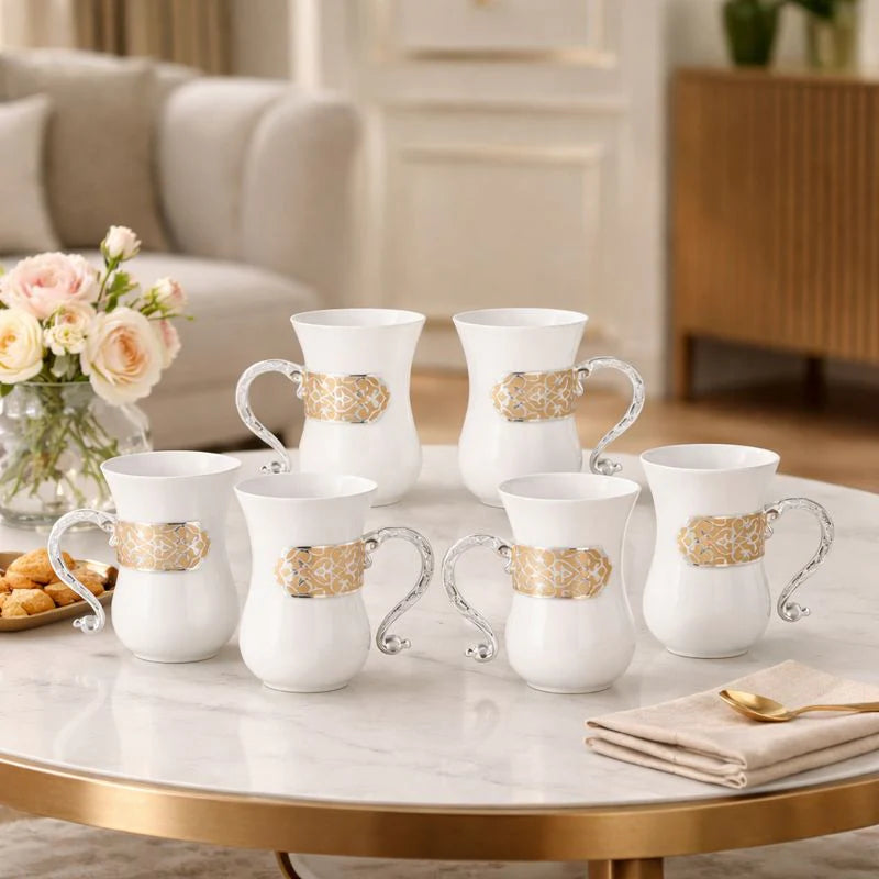 Set of 6 Mugs with Holder -  Peach