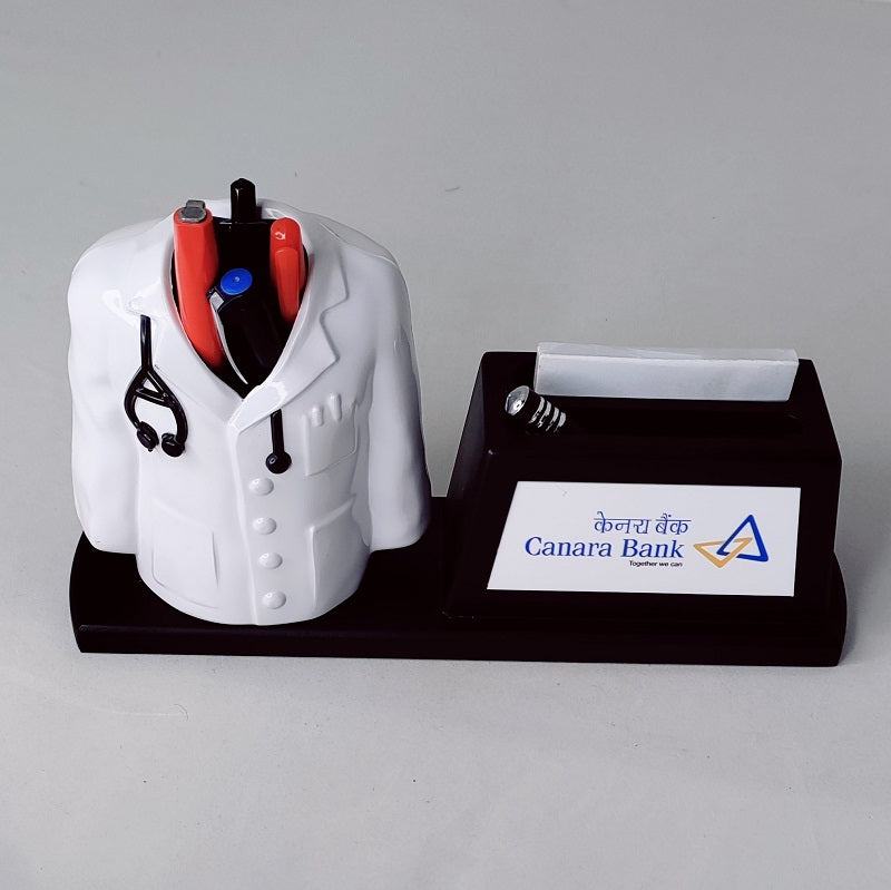 Canara Bank Desktop with Doctor Coat Mobile Stand Memo Pad & Pen