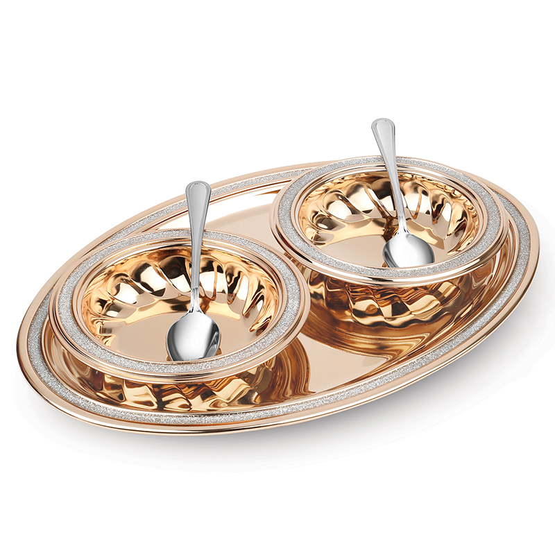 Oval Tray With 2 Bowls & Spoons