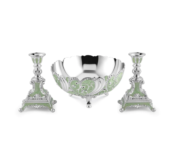 Big Enamel Bowl + Set Of 2 Candle Stand