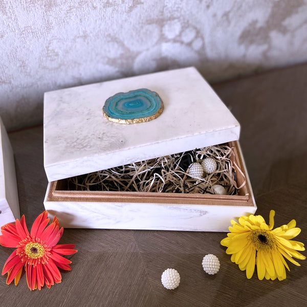 Agate Stone Wooden Jewellery Box