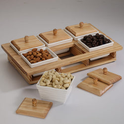 CHIC WOODEN TRAY WITH BOWLS SET OF 6