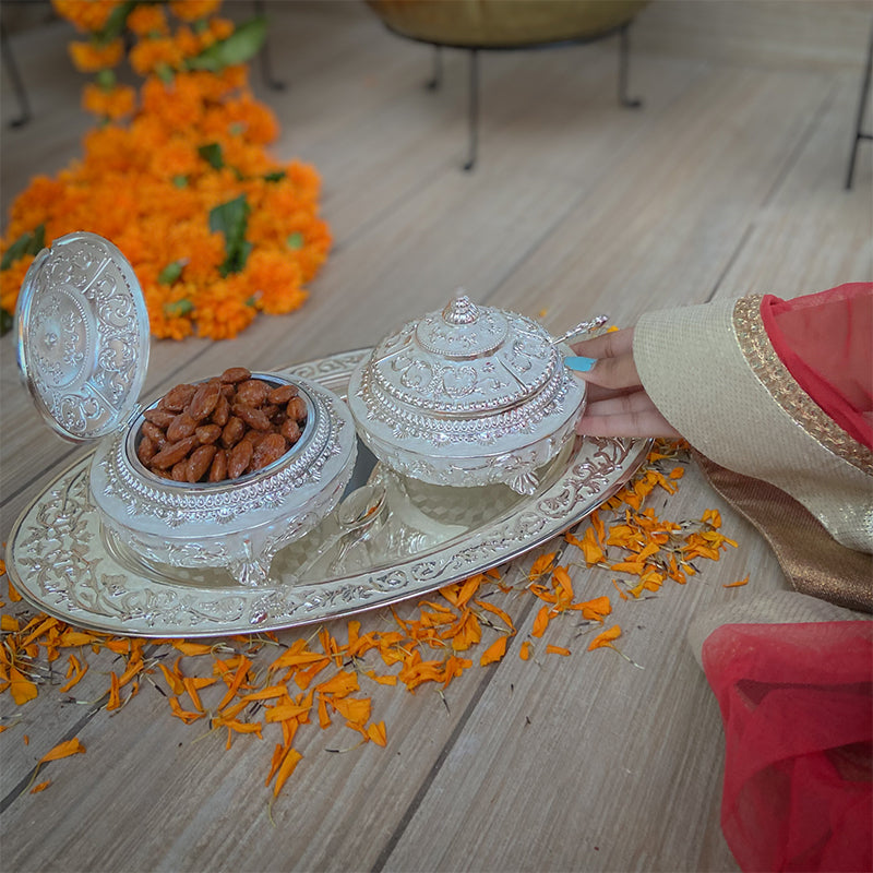 Oval MOP Tray with 2 Sugar Pots