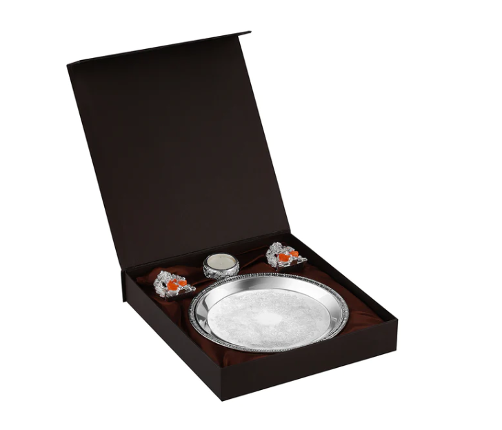 Puja Thali with singhason Lakshmi Ganesh & T-Light