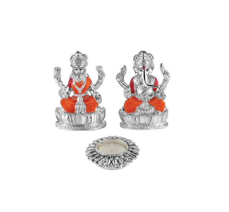 Lakshmi ganesh ji + flower tealight- Colored