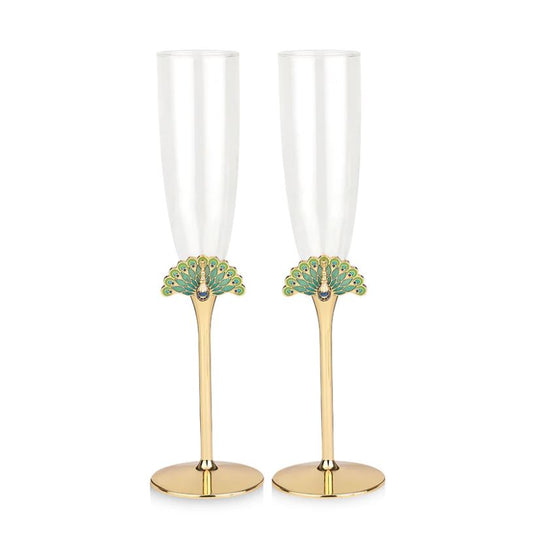 Peacock Champagne Glass- Set of 2- Gold