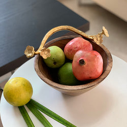 Wooden Bowl with Golden Flowers