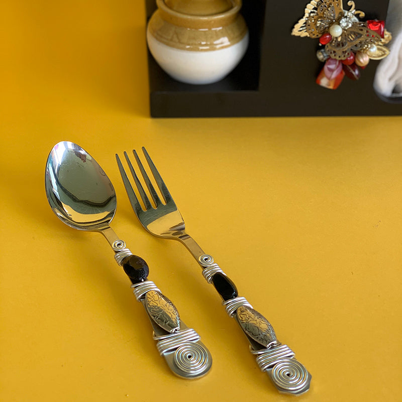 Dinner Spoon Black Silver Set of 6