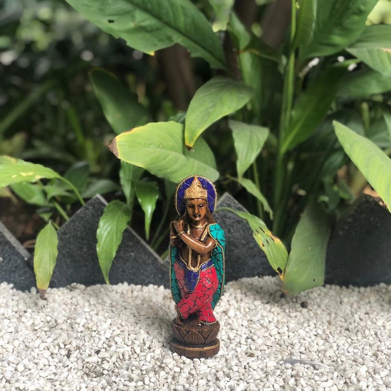 Wooden Balgopal with Green Stone