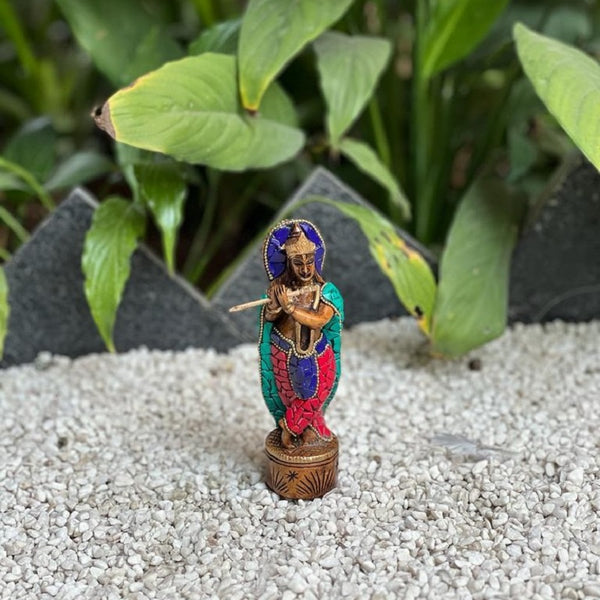 Wooden Balgopal with Green Stone