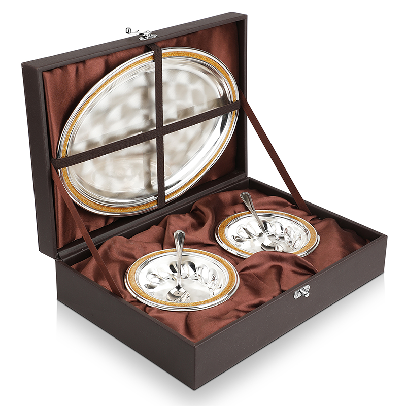 Oval Tray With 2 Bowls & Spoons