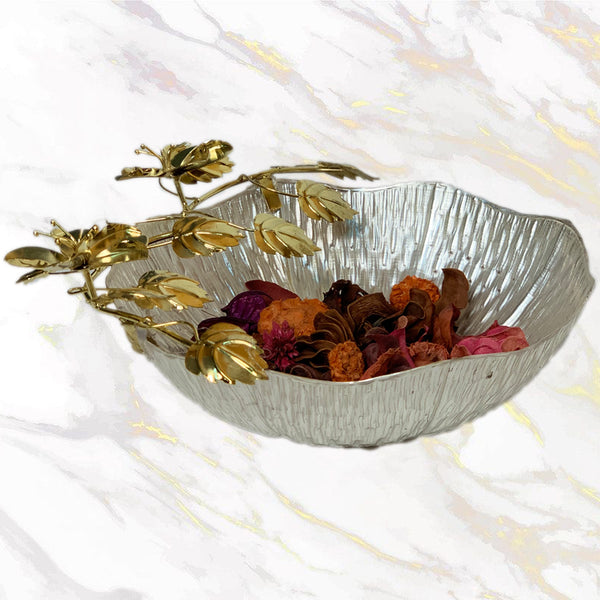 Silver Bowl with Golden Flowers