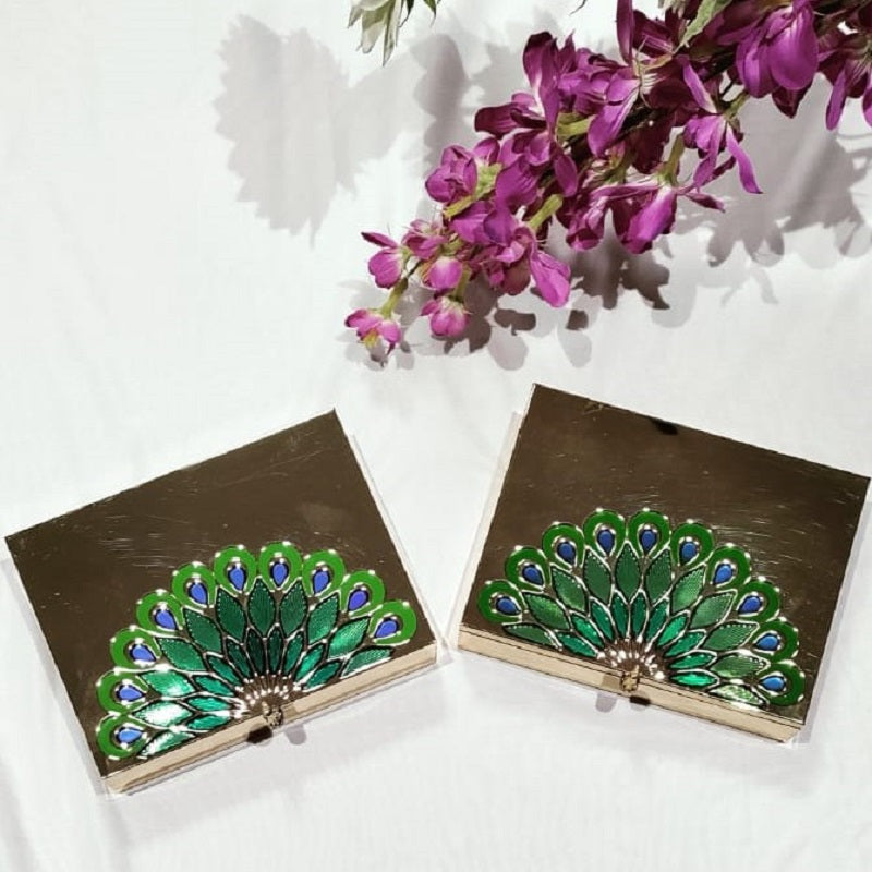 Set of 2 peacock  dry fruit box Gold