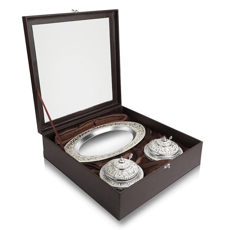 Oval MOP Tray with 2 Sugar Pots