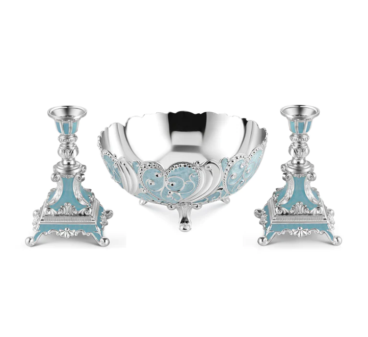 Big Enamel Bowl + Set Of 2 Candle Stand