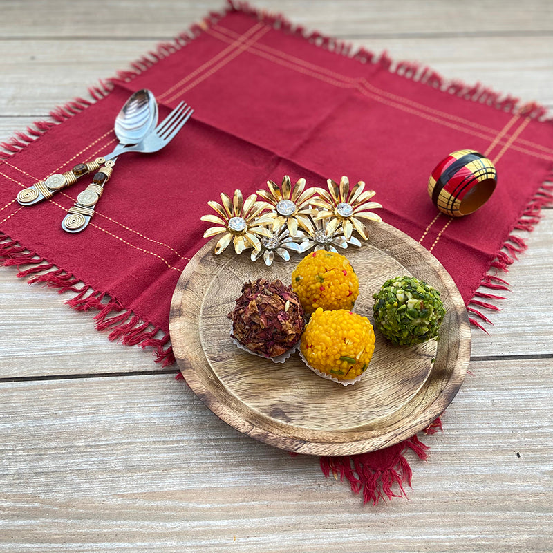 Wooden Round Plate with Flowers