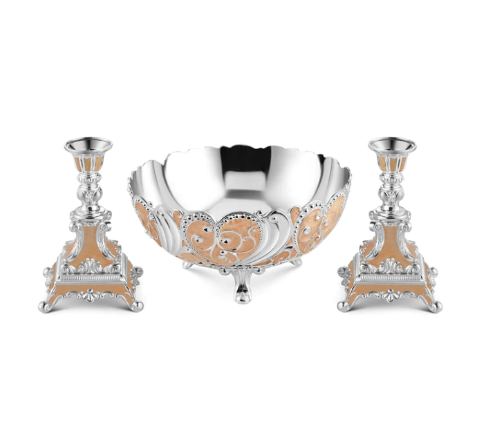 Big Enamel Bowl + Set Of 2 Candle Stand