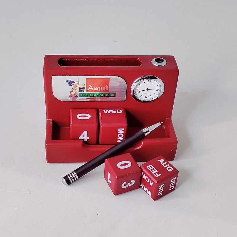 Amul Desktop with watch Mobile Stand Memo Pad & Pen