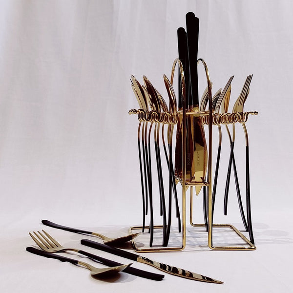 25 PC Gold Cuttlery Black & Gold