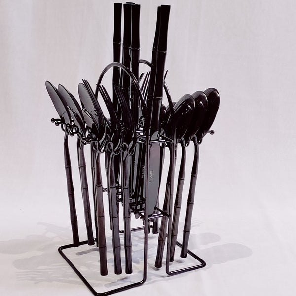 25 PC Gold Cuttlery Black
