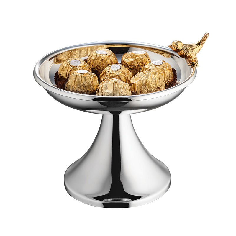 Silver Plated Fruit Bowl With Gold Bird