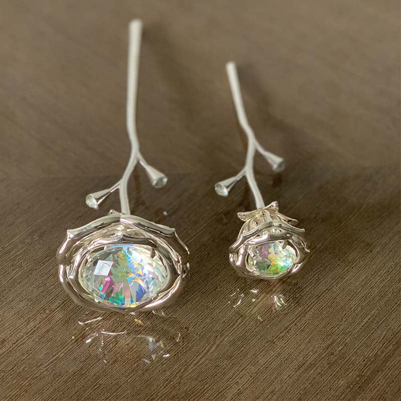 Rose Figurine With Clear Crystals In Gold Plating